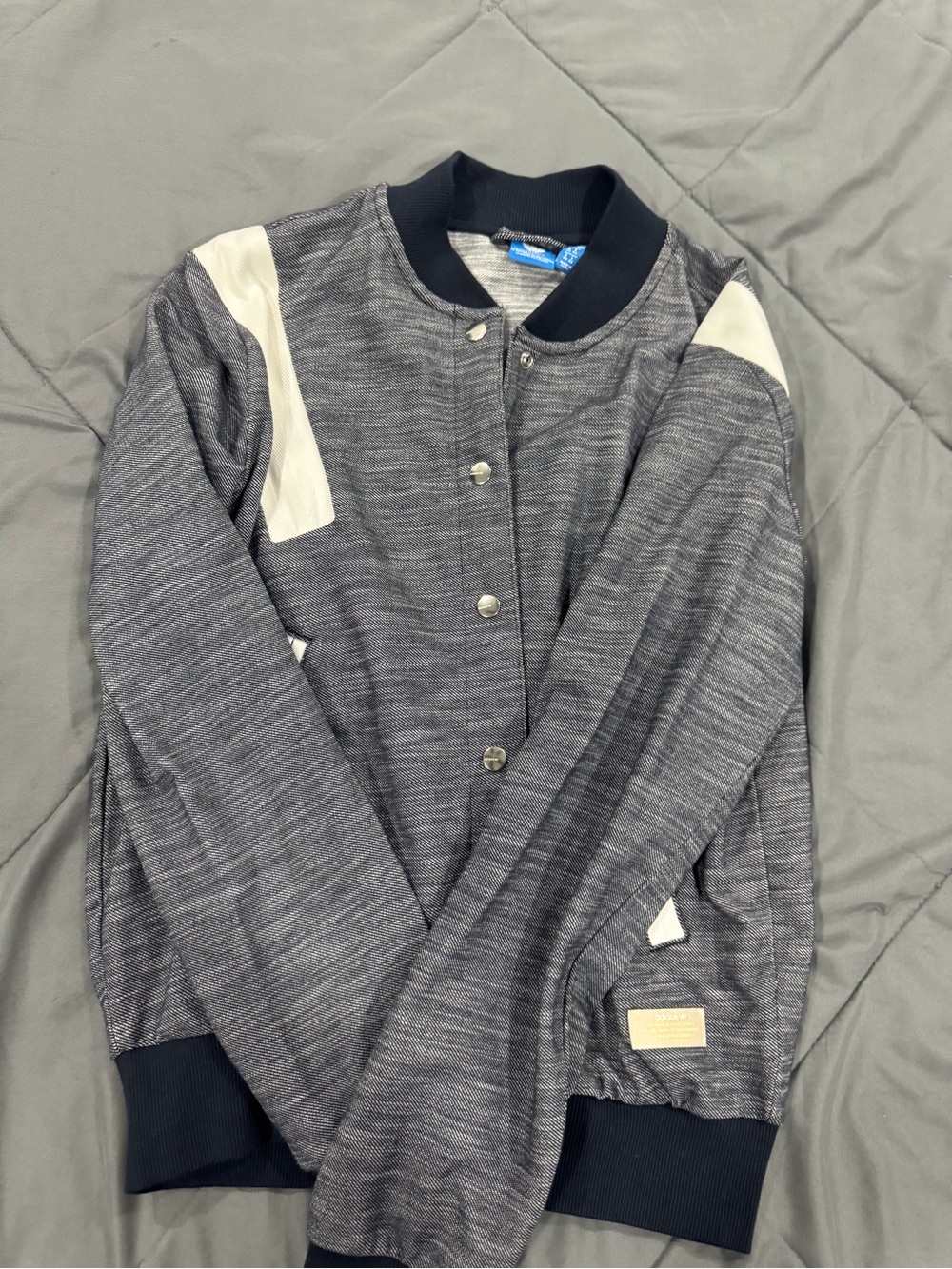 adidas Women's Gray Varsity Bomber Jacket with Cream Panels